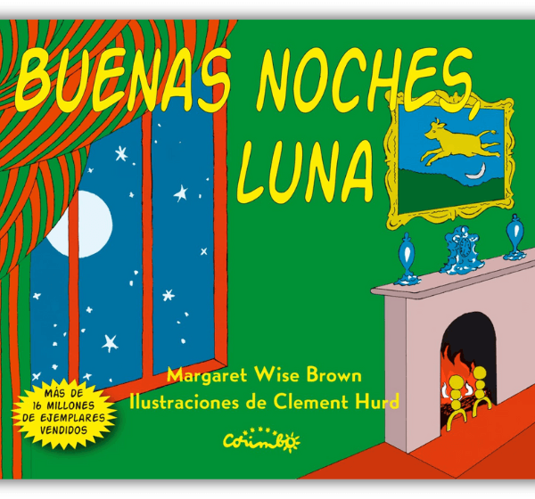 Portada del libro infantil Buenas noches, luna, con ilustraciones suaves y coloridas de una habitación al anochecer, ideal para la rutina de sueño de los niños pequeños.