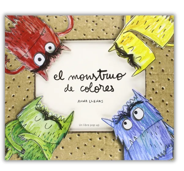 Portada del libro El monstruo de colores de Anna Llenas, mostrando varios monstruos de diferentes colores que representan distintas emociones
