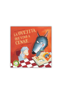 Portada del cuento infantil ‘La ovejita que vino a cenar’ de Steve Smallman, con ilustración de un lobo y una ovejita leyendo un libro juntos