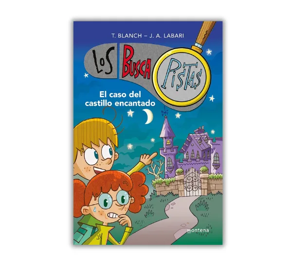 Portada del libro Los BuscaPistas: El caso del castillo encantado, con Pepa y Maxi investigando un castillo misterioso.