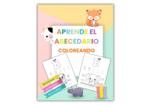 Portada del libro infantil para colorear el abecedario con letras mayúsculas y animales