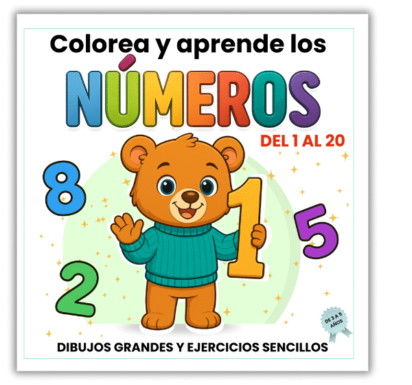 Libro de colorear para niños. Portada de libro infantil con números del 1 al 20 y animales para colorear