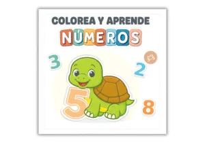 Portada del libro infantil Colorea y Aprende Números con una tortuga y números grandes para niños de 3 a 5 años