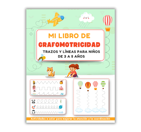 Portada del libro de grafomotricidad con trazos de preescritura para niños de 3 a 5 años