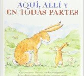 Portada del libro infantil Adivina cuánto te quiero aquí, allí y en todas partes, con el conejito y su papá explorando nuevos lugares