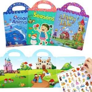 Set de libros interactivos con stickers de Ocean Animals, Seasons y A Fairy Tale, ideales para niños