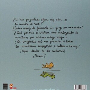 Contraportada del libro con preguntas intrigantes sobre una civilización de monstruos cabeza abajo