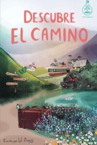 Ver en Amazon Portada del libro Descubre el camino con paisaje campestre, tren y una maleta en un sendero