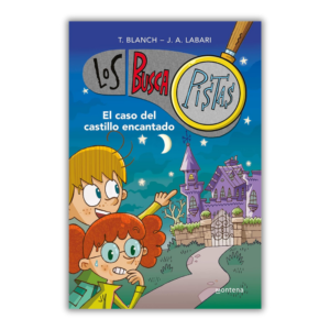 Pepa y Maxi exploran un misterioso castillo donde nada es lo que parece. ¿Podrán resolver el enigma antes de que sea demasiado tarde? Portada del libro Los BuscaPistas: El caso del castillo encantado, con Pepa y Maxi investigando un castillo misterioso.
