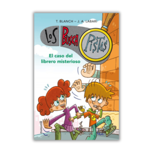 Una nueva aventura de Pepa y Maxi, esta vez resolviendo el enigma de un librero con un secreto inesperado. Portada del libro Los BuscaPistas: El caso del librero misterioso, con los protagonistas en acción.