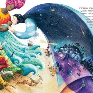 Ilustración del libro Hijo de Ariel Andrés Almada, con un mensaje poético sobre la conexión entre generaciones y la belleza de la naturaleza y el universo