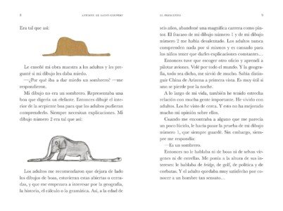 Fragmento del libro El Principito con la ilustración de una boa que ha devorado un elefante