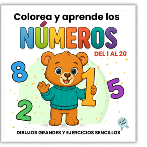 Libro de colorear para niños. Portada de libro infantil con números del 1 al 20 y animales para colorear