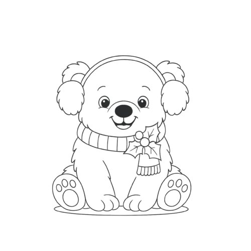 osito de navidad para colorear con orejeras y bufanda